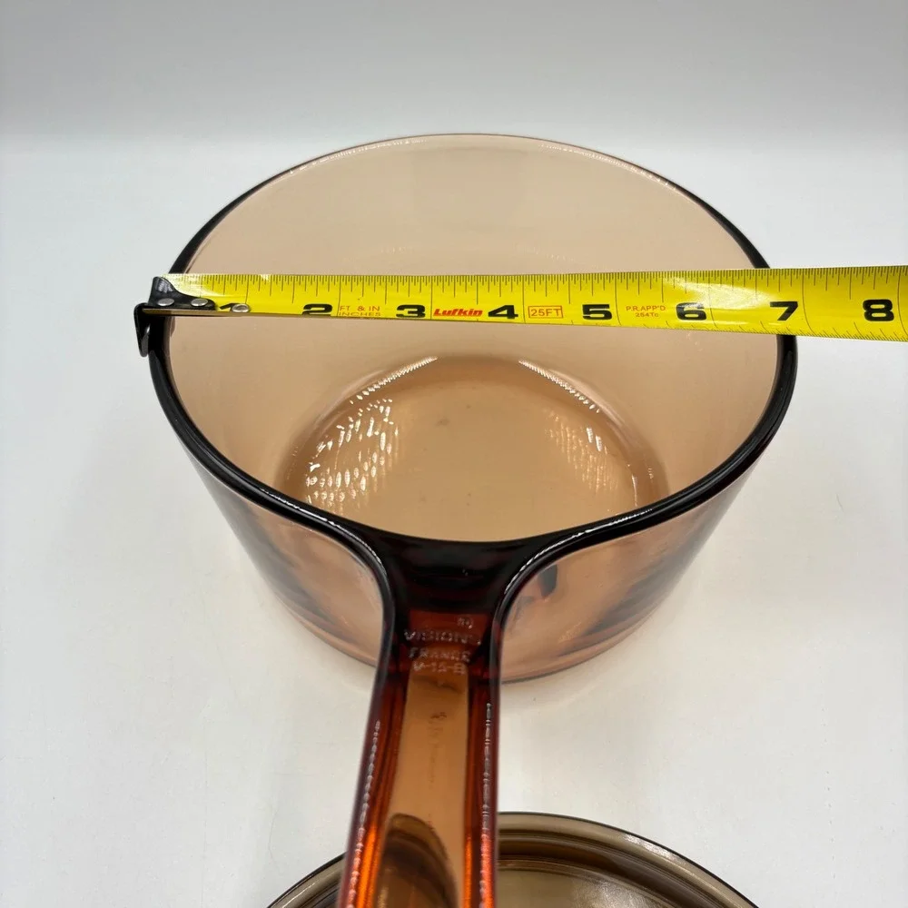 Visions Corning Saucepan 1.5L Amber Glass Pot France V-15-B Good Vintage MCM